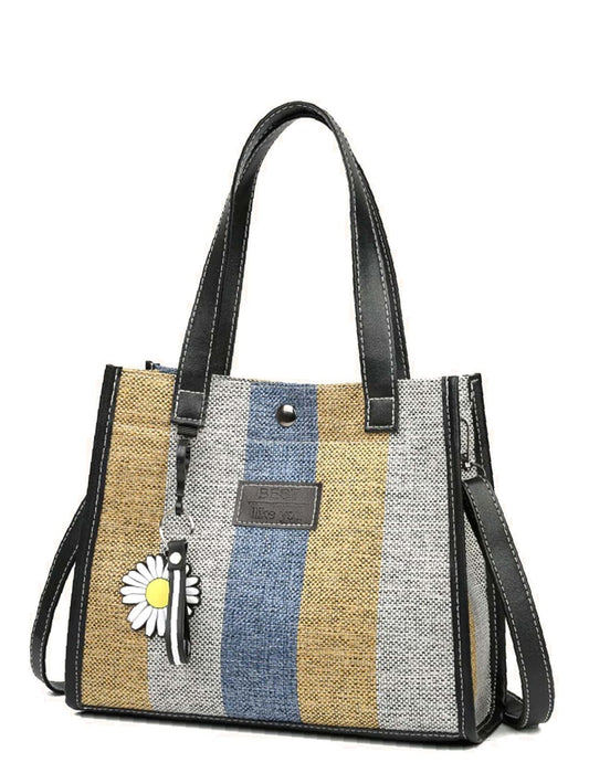 binfenxie - Floral Graphic Colorblock Tote Bag  - Women Tote Bags