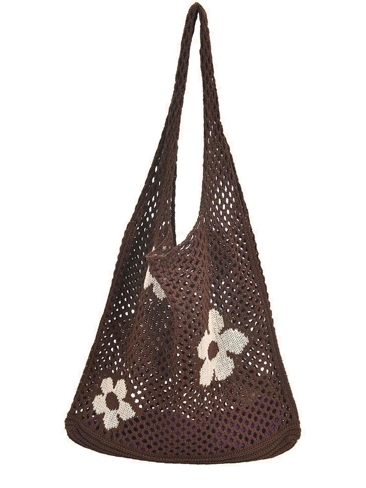 binfenxie - Flower Print Crochet Shopper Bag  - Women Tote Bags