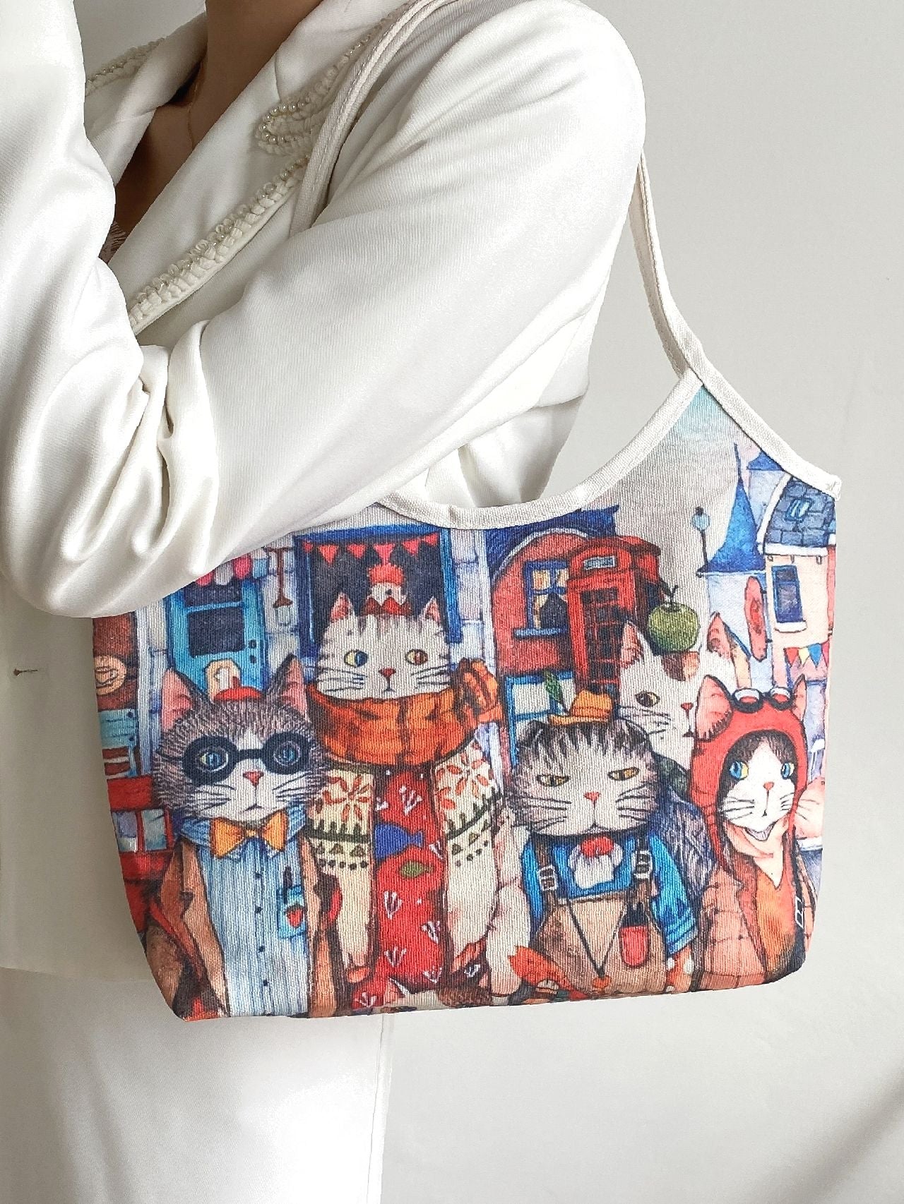 binfenxie - Cartoon Cat Print Tote Bag  - Women Tote Bags