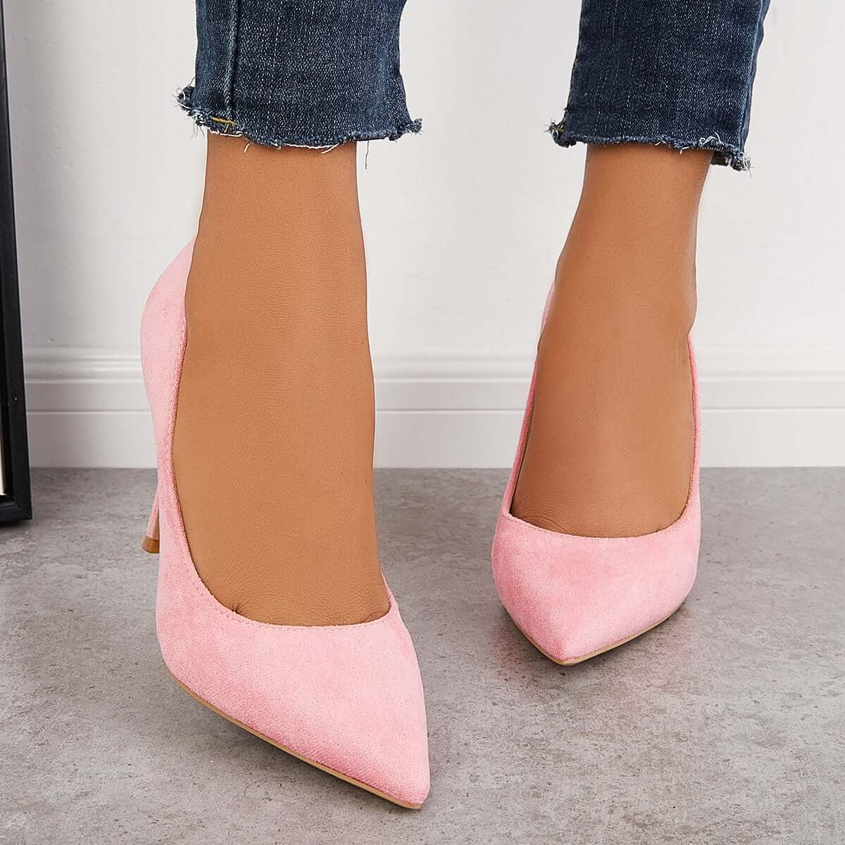 Women Elegant Classic Suede Heels Pointed Toe Dress Pumps Stiletto High Heels