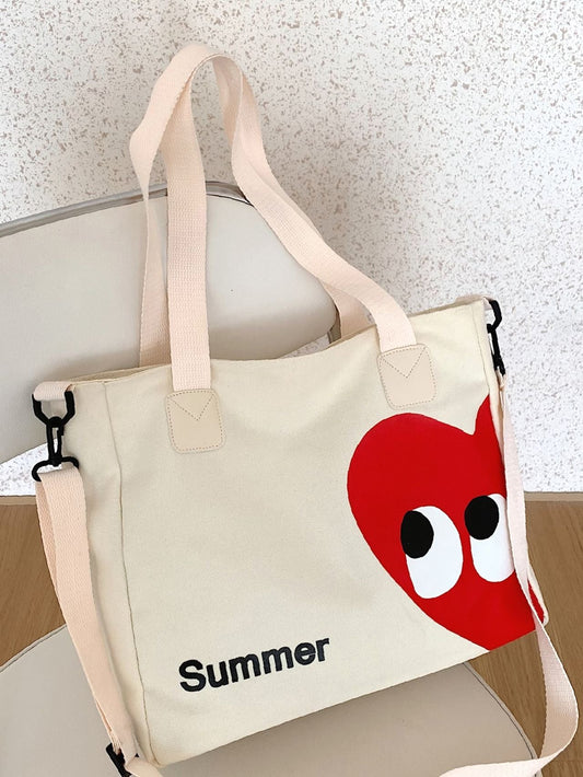 binfenxie - Heart & Letter Graphic Shopper Bag  - Women Tote Bags