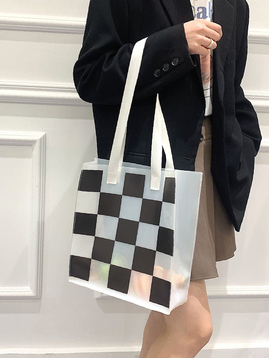 binfenxie - Clear Checkered Graphic Tote Bag  - Women Tote Bags