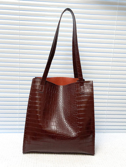 binfenxie - Crocodile Embossed Shoulder Tote Bag  - Women Tote Bags