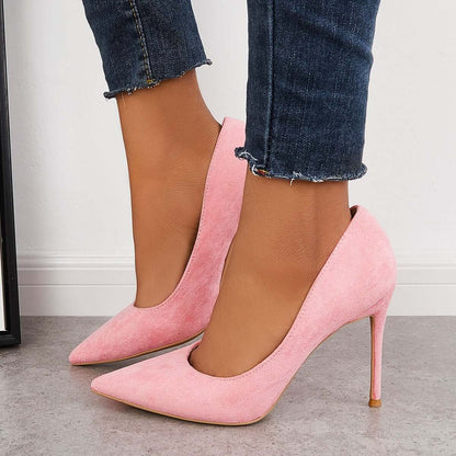 Women Elegant Classic Suede Heels Pointed Toe Dress Pumps Stiletto High Heels