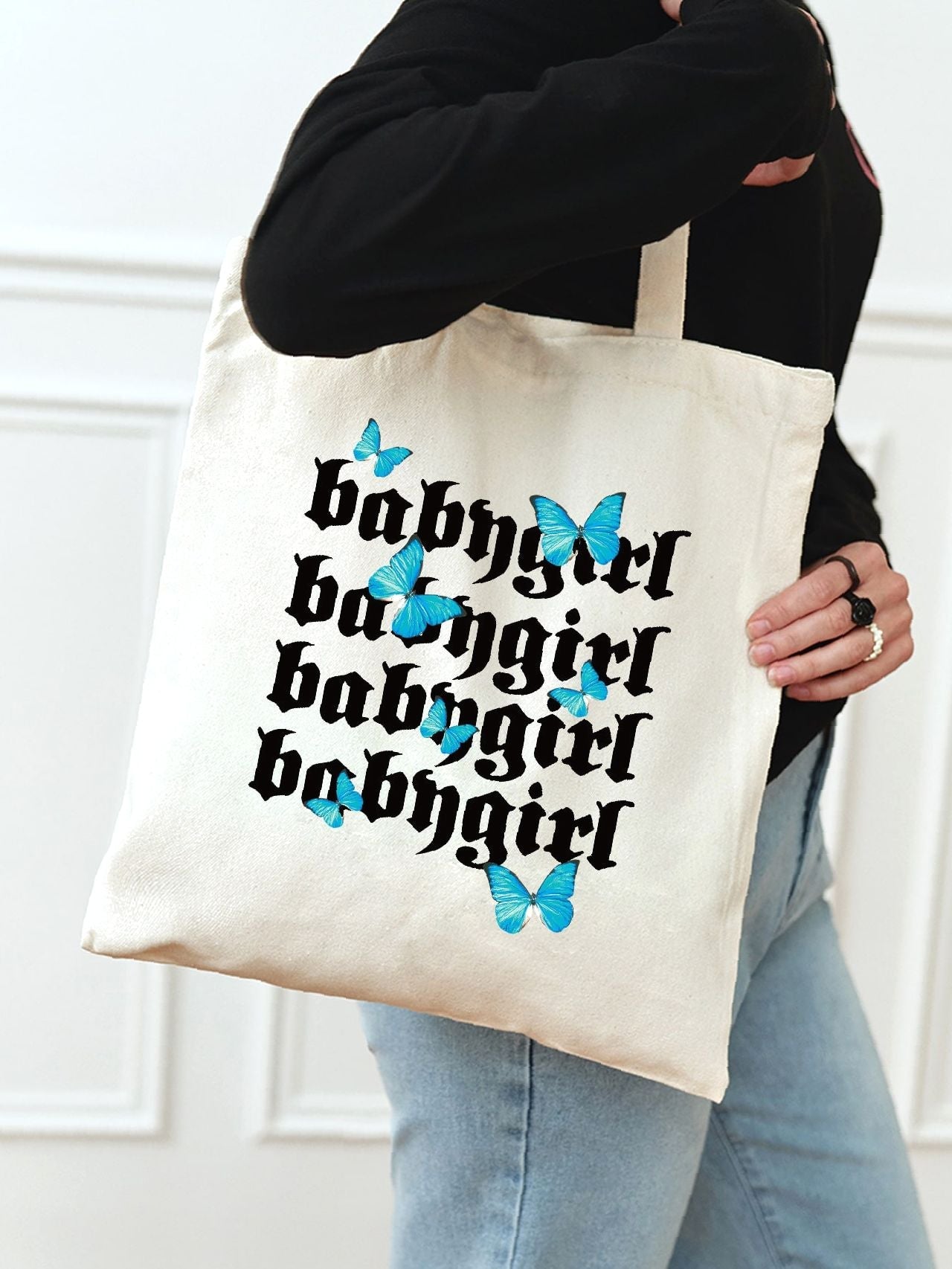 binfenxie - Butterfly & Letter Graphic Shopper Bag  - Women Tote Bags