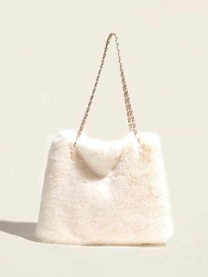 binfenxie - Fluffy Chain Shoulder Tote Bag  - Women Tote Bags