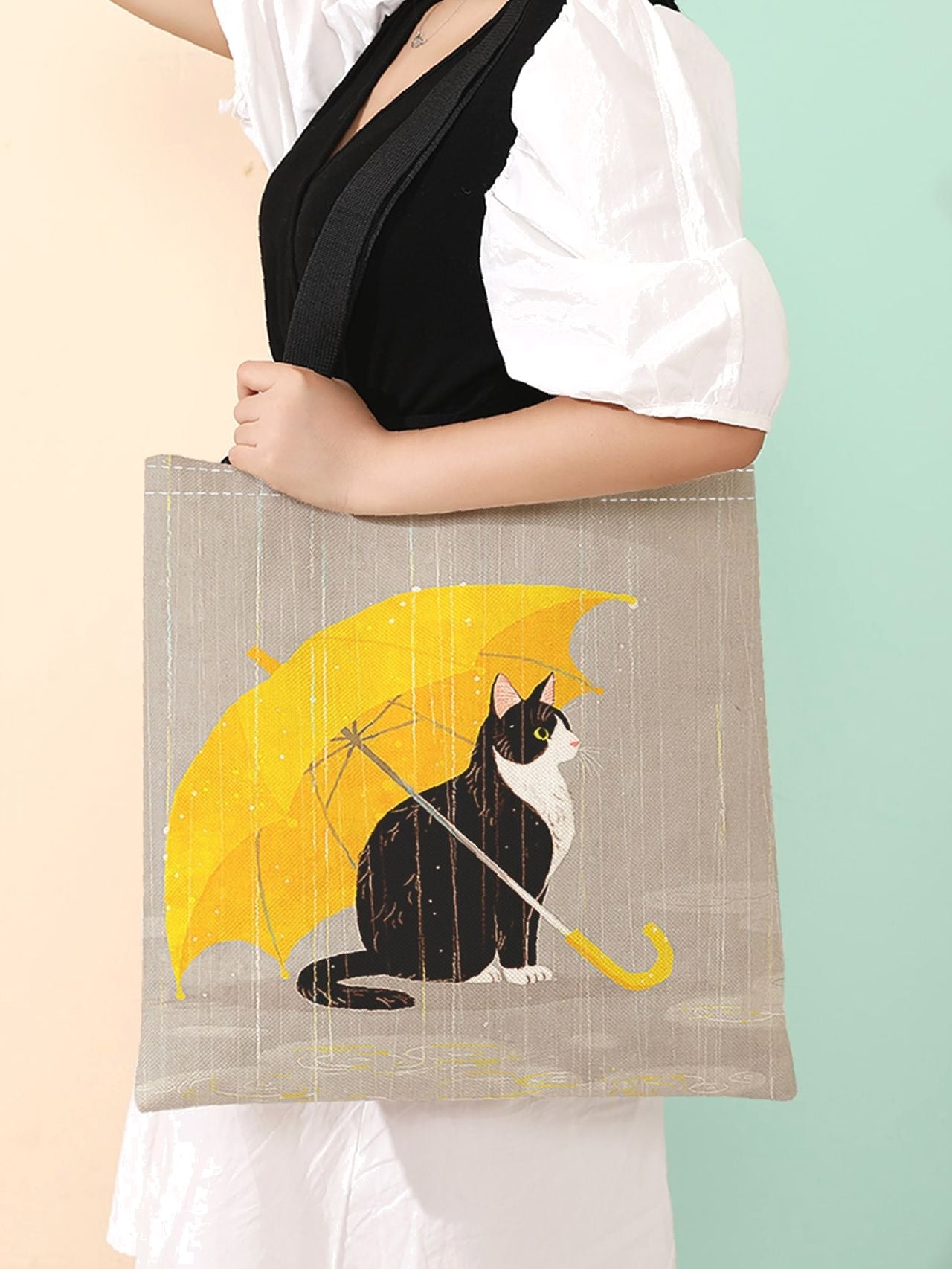 binfenxie - Cartoon Kitty Graphic Shoulder Tote Bag  - Women Tote Bags