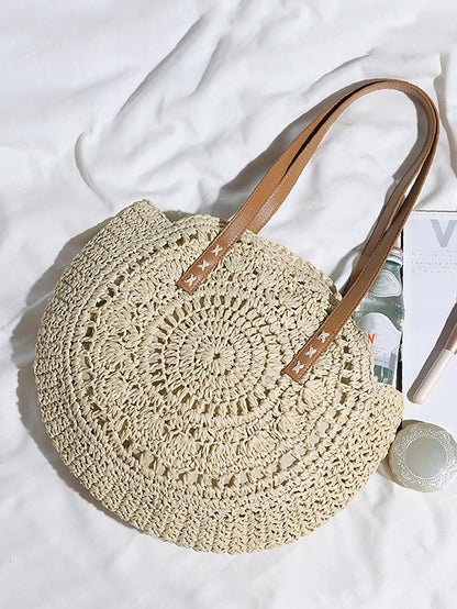 binfenxie - Hollow Out Circle Straw Bag  - Women Tote Bags