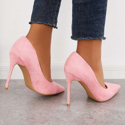 Women Elegant Classic Suede Heels Pointed Toe Dress Pumps Stiletto High Heels