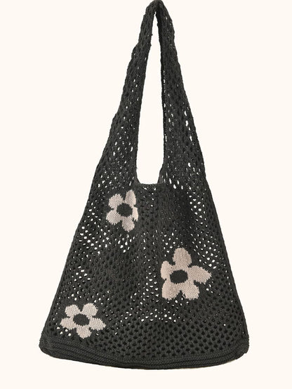 binfenxie - Flower Print Crochet Shopper Bag  - Women Tote Bags