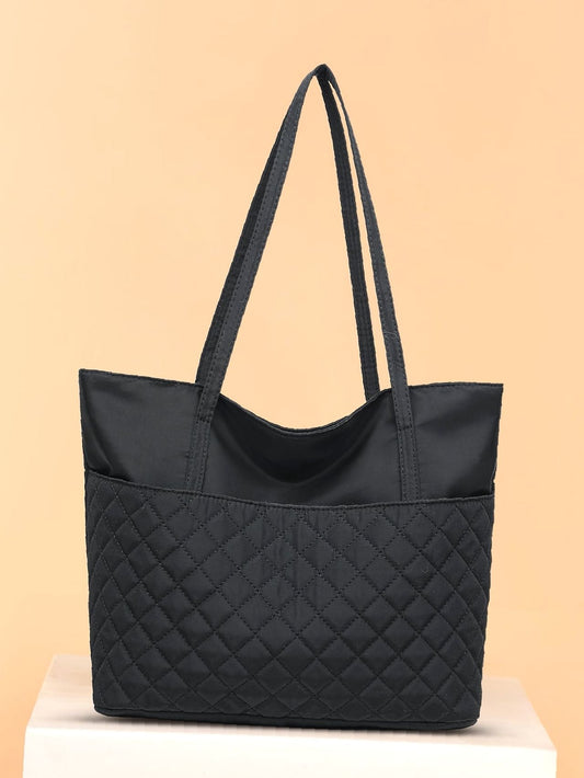 binfenxie - Argyle Quilted Large Capacity Shoulder Tote Bag  - Women Tote Bags