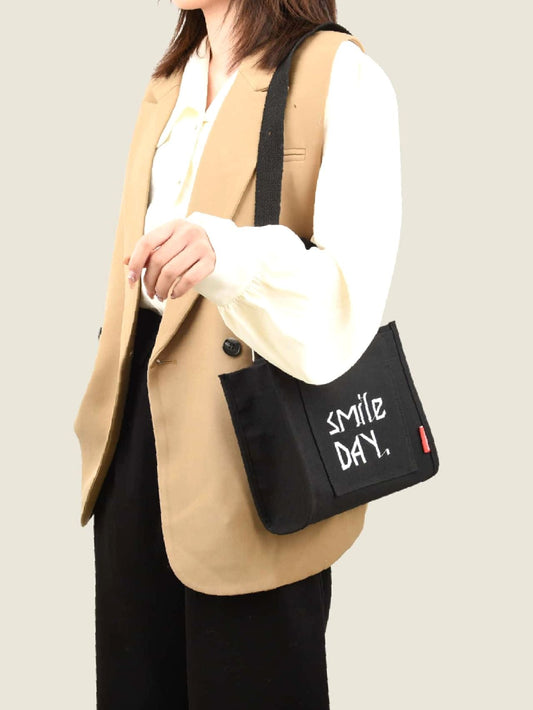 binfenxie - Letter Graphic Canvas Top Handle Bag  - Women Tote Bags