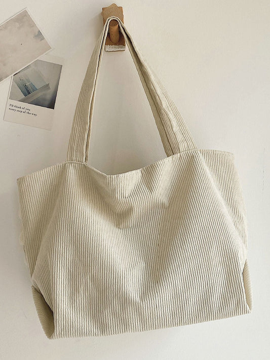 binfenxie - Minimalist Corduroy Shoulder Tote Bag  - Women Tote Bags