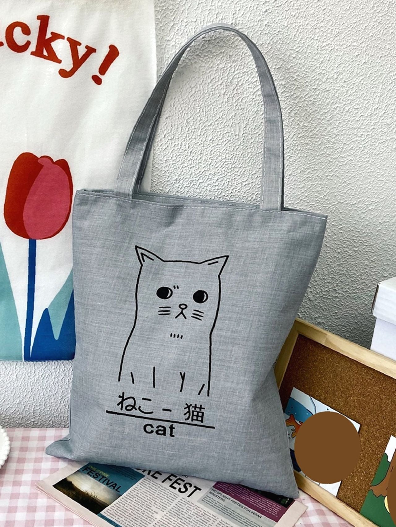 binfenxie - Cartoon Cat Graphic Shopper Bag  - Women Tote Bags