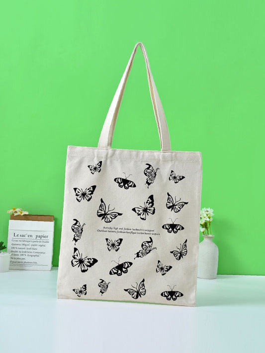 binfenxie - Butterfly & Letter Graphic Shoulder Tote Bag  - Women Tote Bags