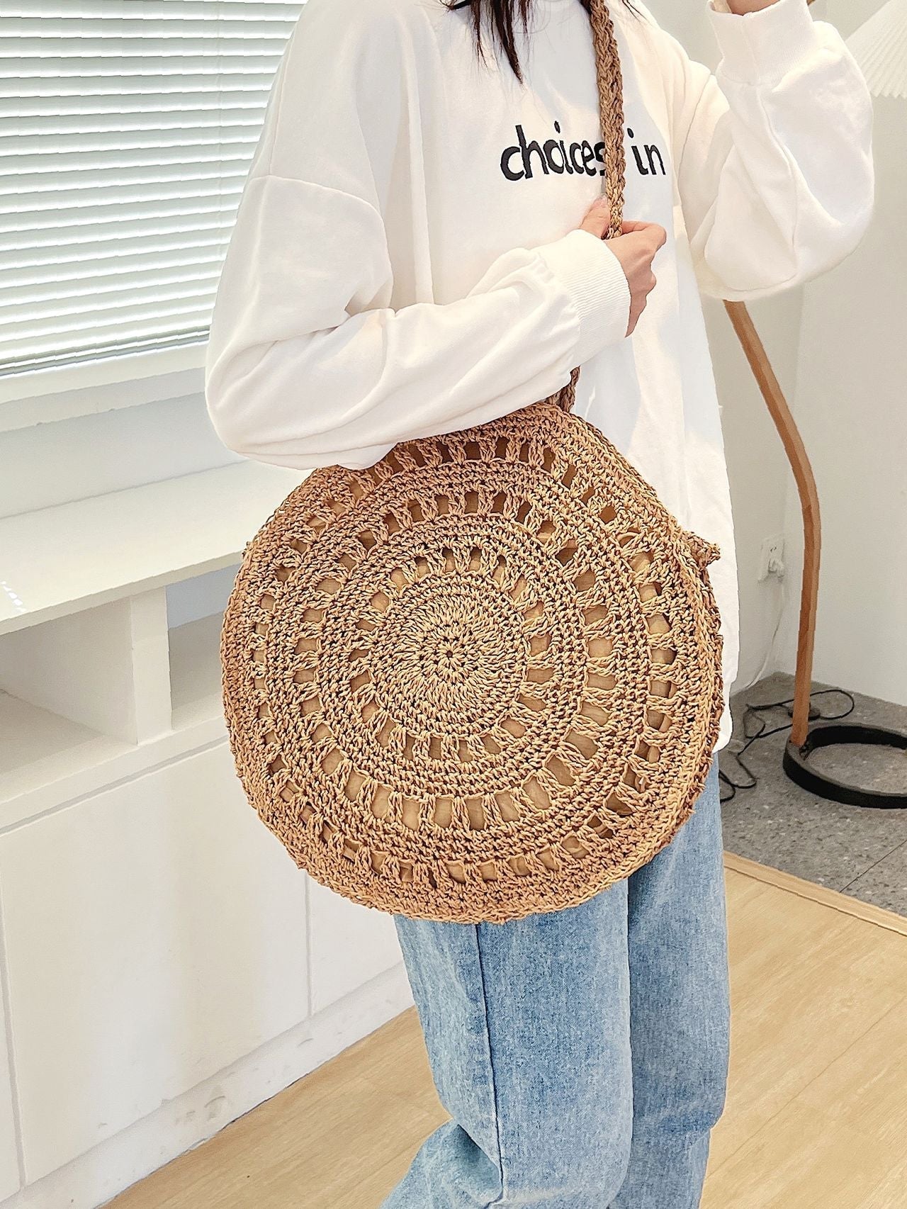 binfenxie - Minimalist Straw Circle Bag  - Women Tote Bags