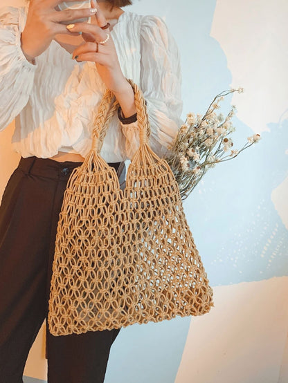 binfenxie - Minimalist Hollow Out Straw Bag  - Women Tote Bags