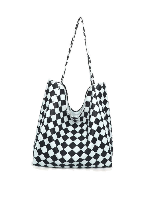 binfenxie - Checkered Print Shoulder Tote Bag  - Women Tote Bags