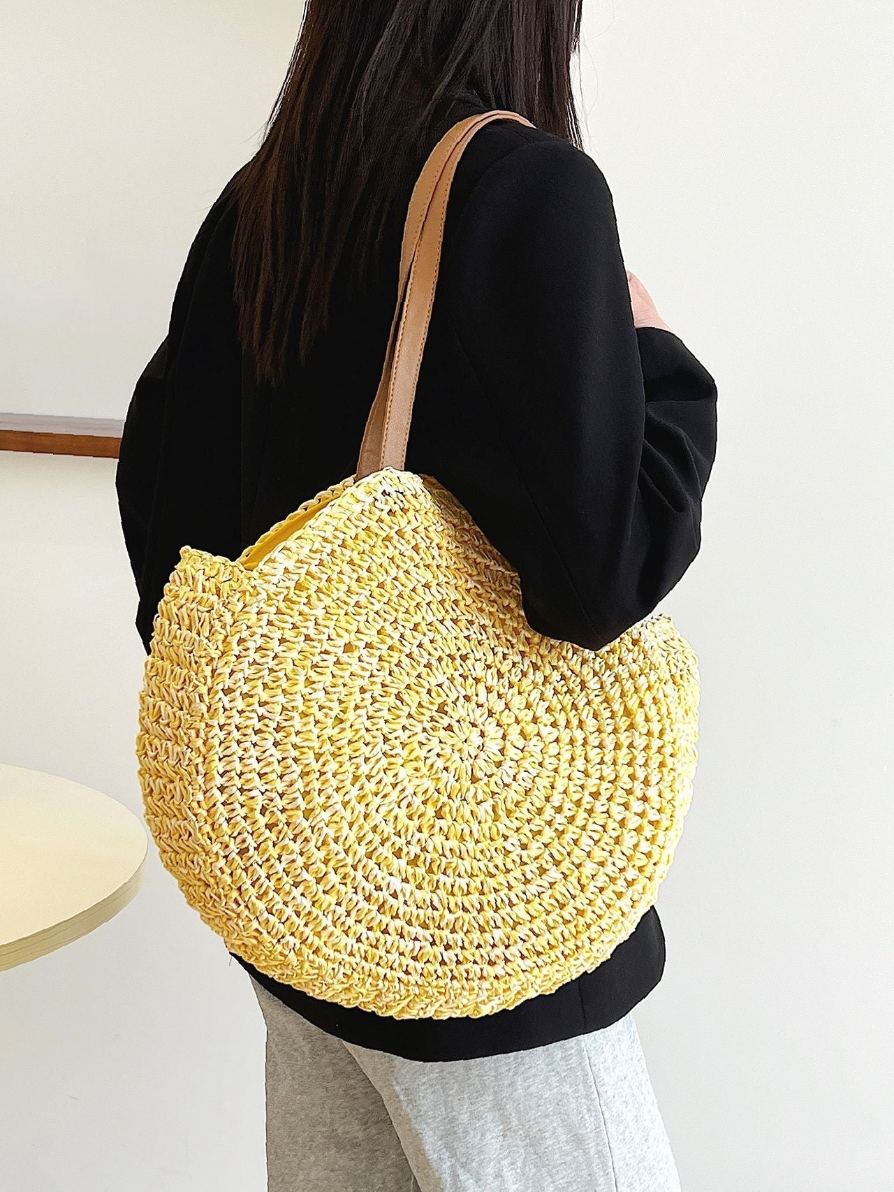 binfenxie - Minimalist Round Straw Bag  - Women Tote Bags