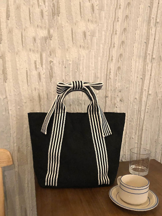 binfenxie - Bow Decor Striped Pattern Top Handle Bag  - Women Tote Bags