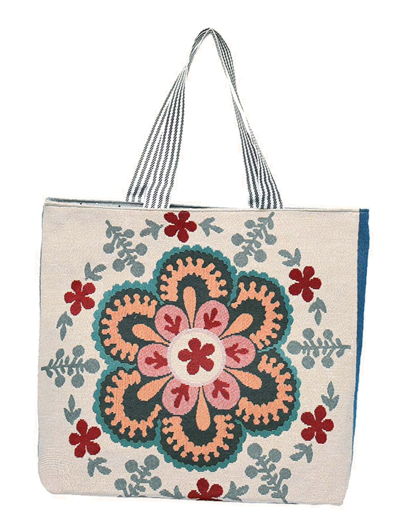 binfenxie - Flower Pattern Canvas Tote Bag  - Women Tote Bags