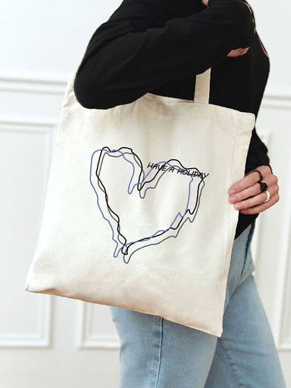 binfenxie - Heart & Slogan Graphic Shopper Bag  - Women Tote Bags