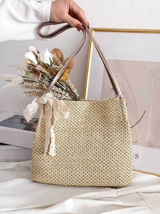 binfenxie - Bow Decor Straw Bag  - Women Tote Bags