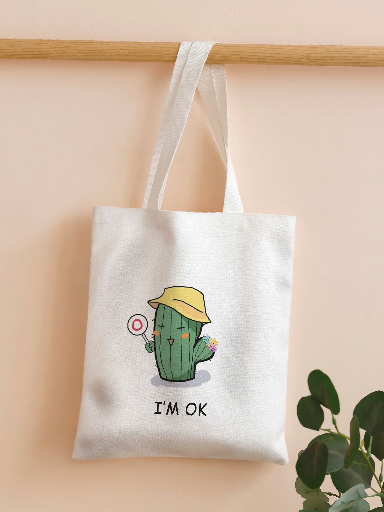 binfenxie - Cactus & Letter Graphic Shopper Bag  - Women Tote Bags