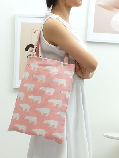 binfenxie - Two Tone Cartoon Pattern Shopper Bag  - Women Tote Bags