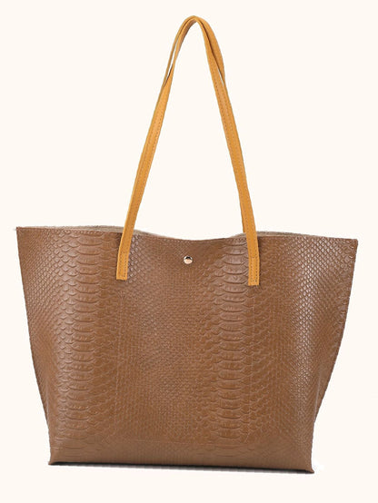 binfenxie - Crocodile Embossed Studded Detail Shoulder Tote Bag  - Women Tote Bags