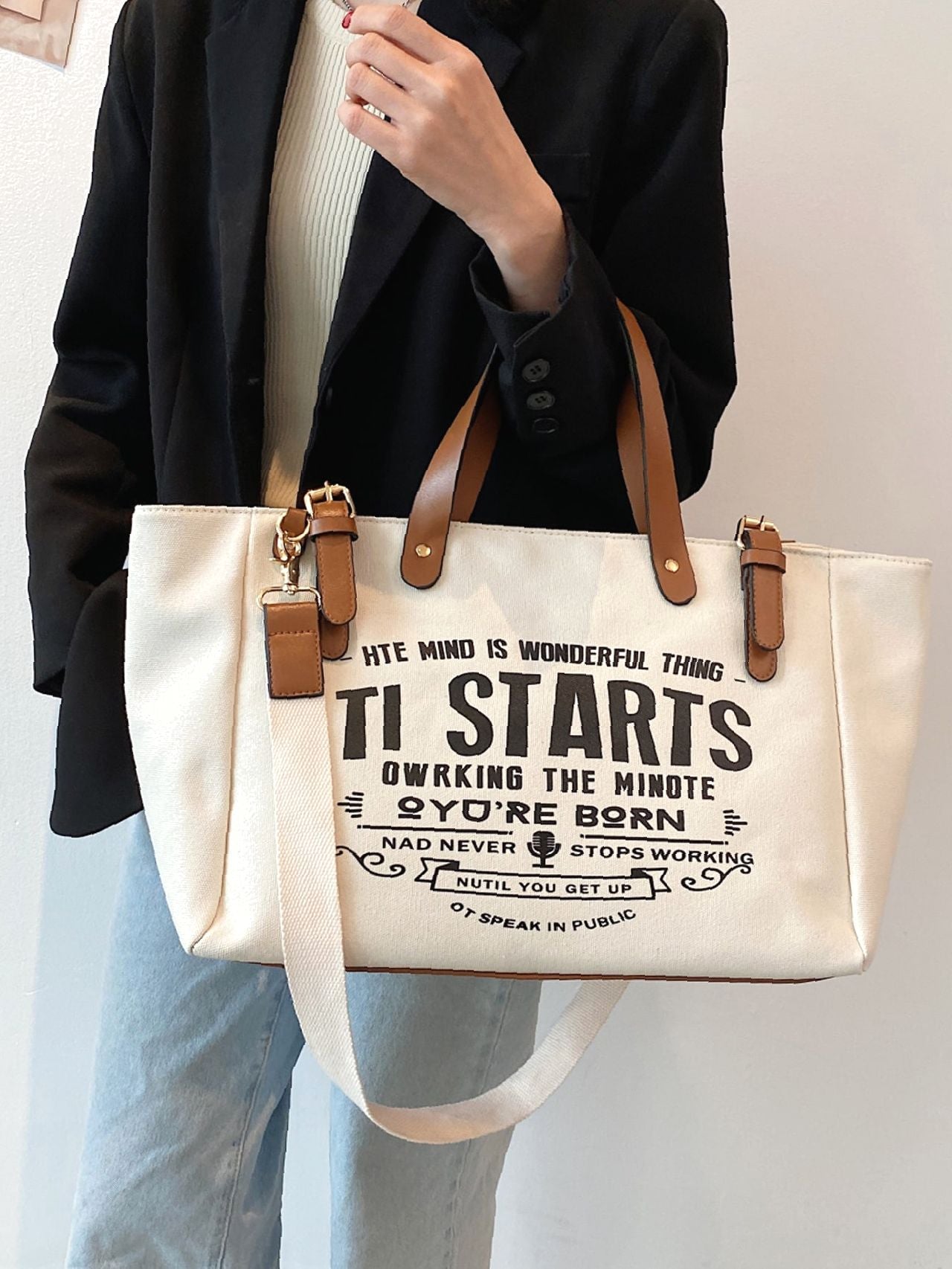 binfenxie - Letter Graphic Satchel Tote Bag  - Women Tote Bags