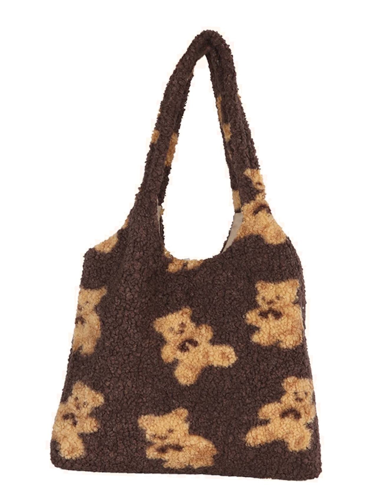 binfenxie - Faux Shearling Cartoon Graphic Tote Bag  - Women Tote Bags