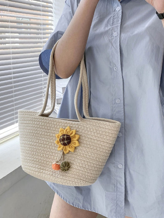 binfenxie - Sunflower Decor Straw Bag  - Women Tote Bags