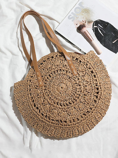 binfenxie - Hollow Out Circle Straw Bag  - Women Tote Bags