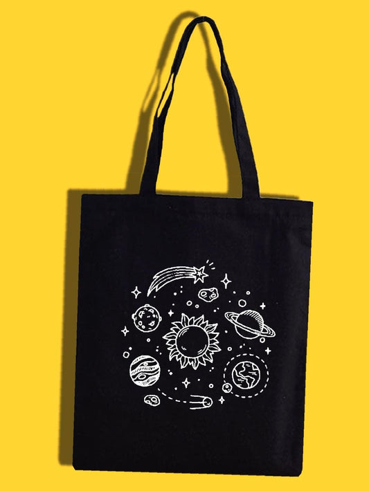 binfenxie - Planet Graphic Shopper Bag  - Women Tote Bags