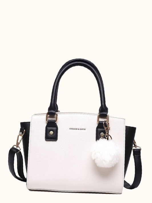 binfenxie - Pom-pom Charm Double Handle Tote Bag  - Women Tote Bags