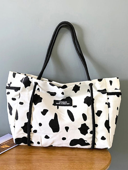 binfenxie - Cow Pattern Letter Patch Shopper Bag  - Women Tote Bags