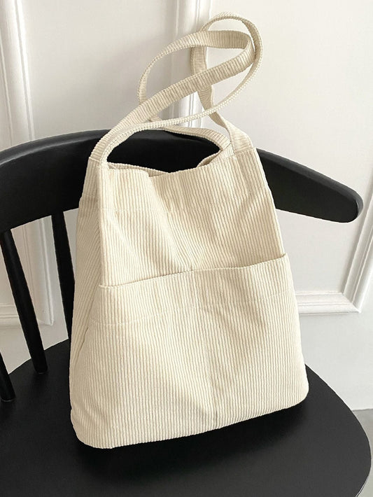 binfenxie - Minimalist Corduroy Tote Bag  - Women Tote Bags