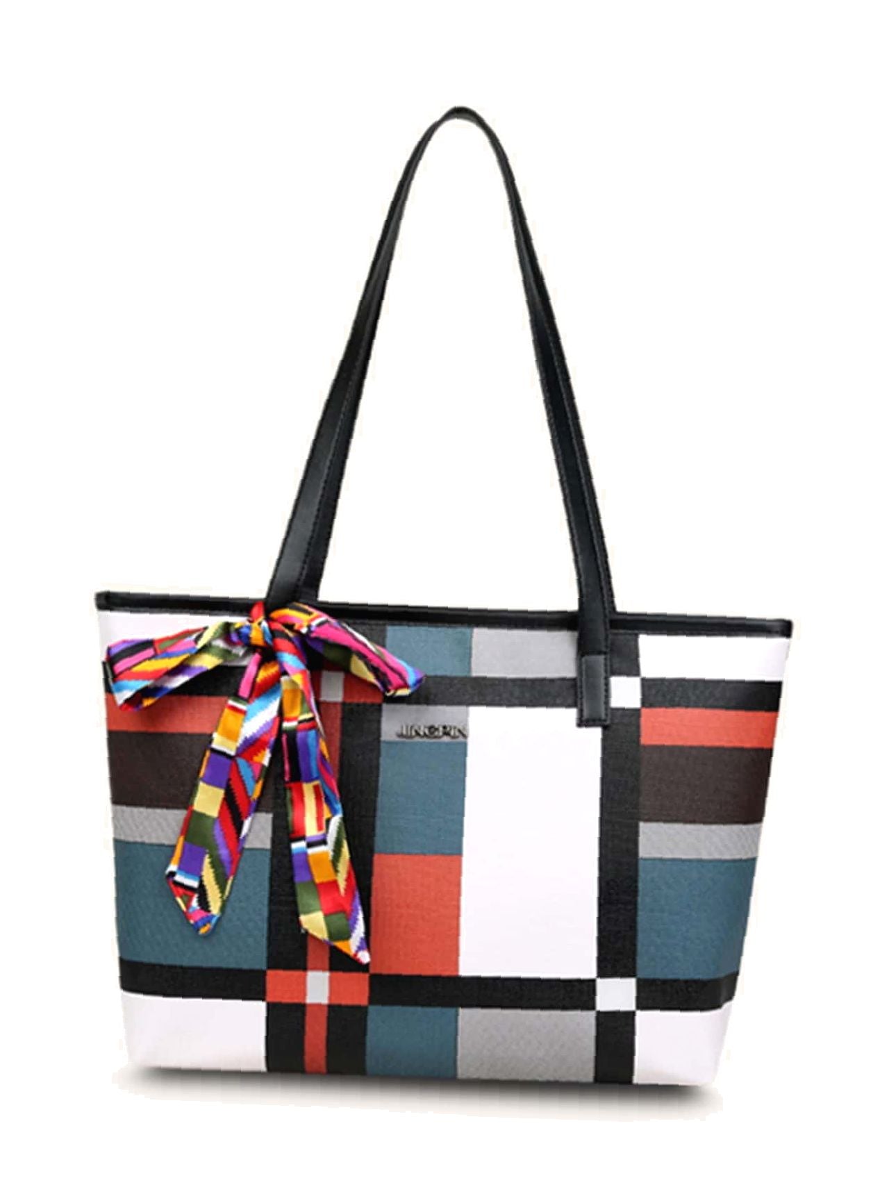 binfenxie - Twilly Scarf Decor Geometric Print Tote Bag  - Women Tote Bags