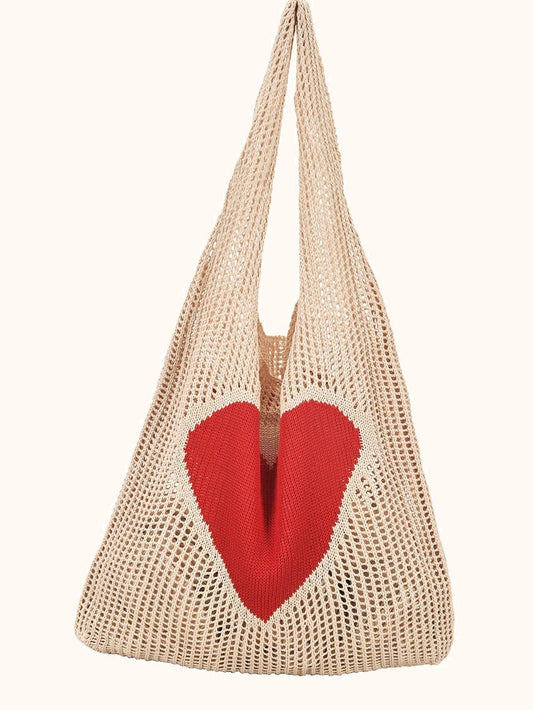 binfenxie - Heart Pattern Crochet Tote Bag  - Women Tote Bags