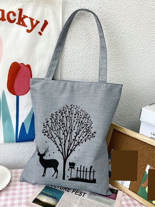 binfenxie - Tree & Deer Print Shopper Bag  - Women Tote Bags