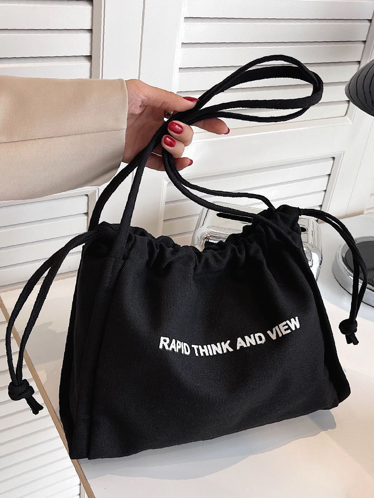 binfenxie - Slogan Graphic Shoulder Tote Bag  - Women Tote Bags