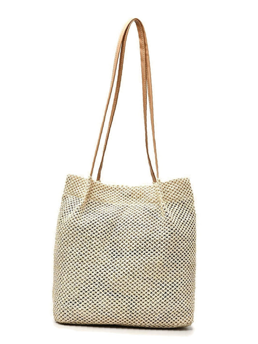 binfenxie - Hollow Out Snap Button Straw Bag  - Women Tote Bags