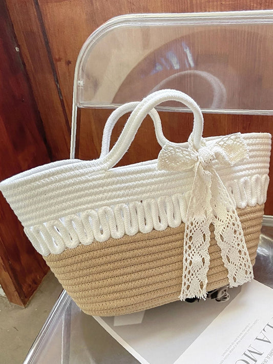 binfenxie - Bow Decor Straw Bag  - Women Tote Bags