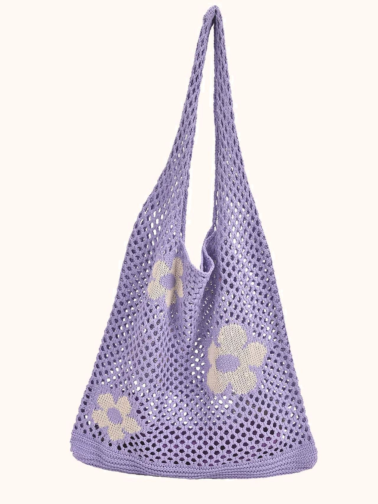 binfenxie - Flower Print Crochet Shopper Bag  - Women Tote Bags