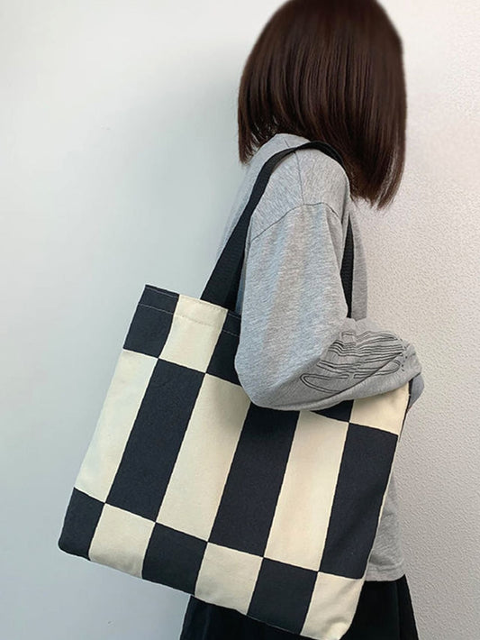 binfenxie - Two Tone Geometric Graphic Shopper Bag  - Women Tote Bags