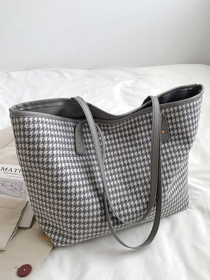 binfenxie - Houndstooth Pattern Shoulder Tote Bag  - Women Tote Bags