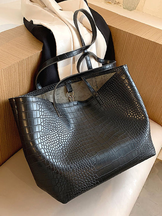 binfenxie - Crocodile Embossed Tote Bag with Inner Pouch  - Women Tote Bags