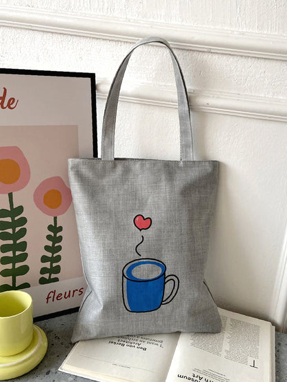 binfenxie - Heart & Cup Print Shopper Bag  - Women Tote Bags