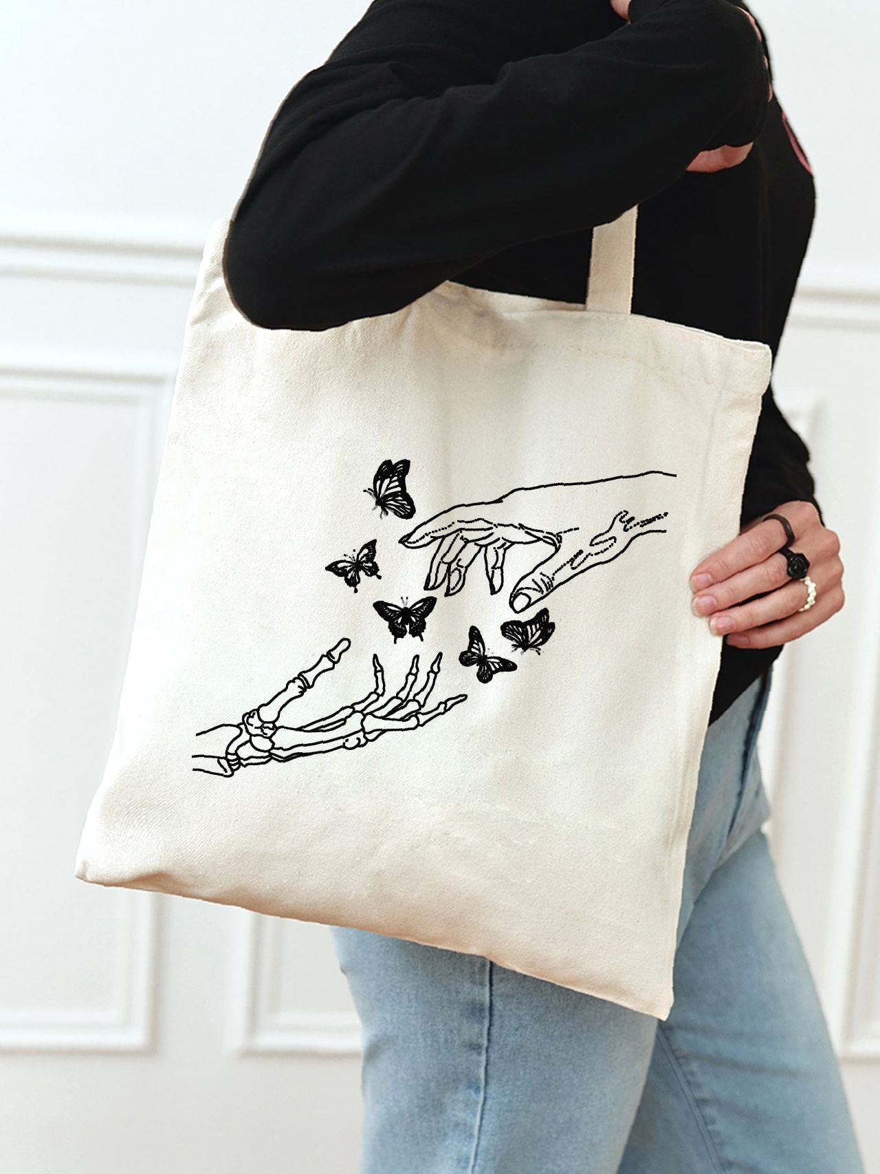 binfenxie - Butterfly Graphic Shopper Bag  - Women Tote Bags